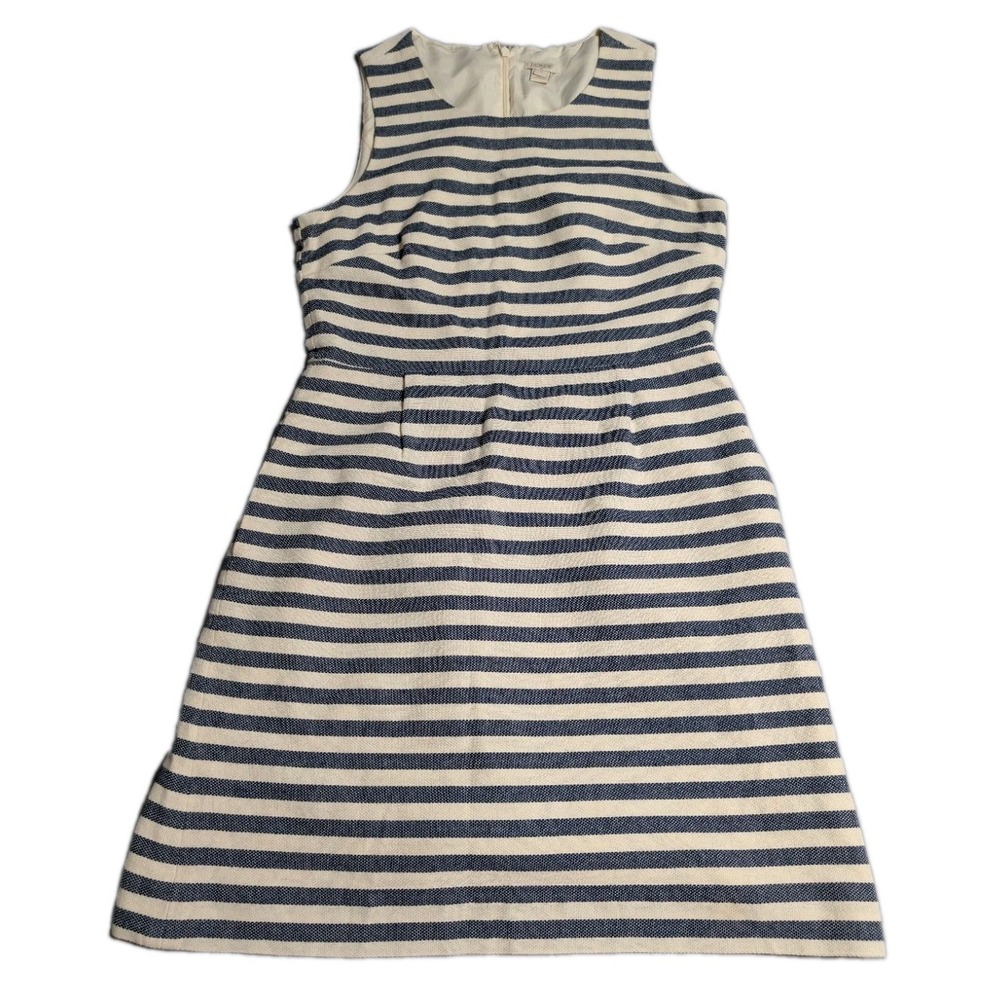 J.Crew Dress Womens 10 Blue White Stripe Cotton Fit Flare Sleeveless G3716